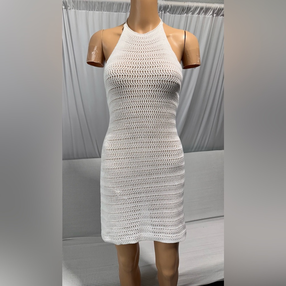 White Crochet Halter Dress Bikini Cover Up